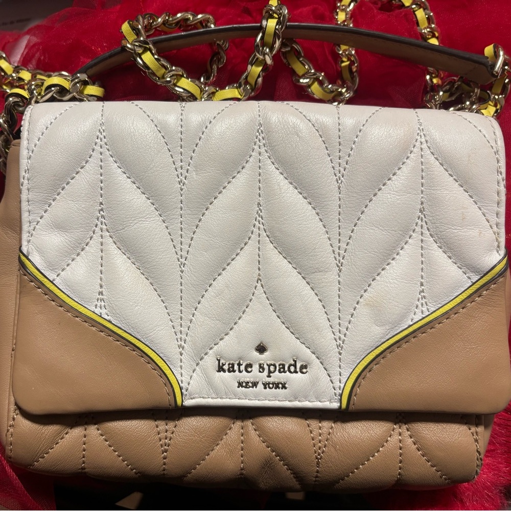 kate spade White and Tan Quilted Crossbody Bag
